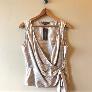 NWT Lafayette 148 polka dot silk side wrap top